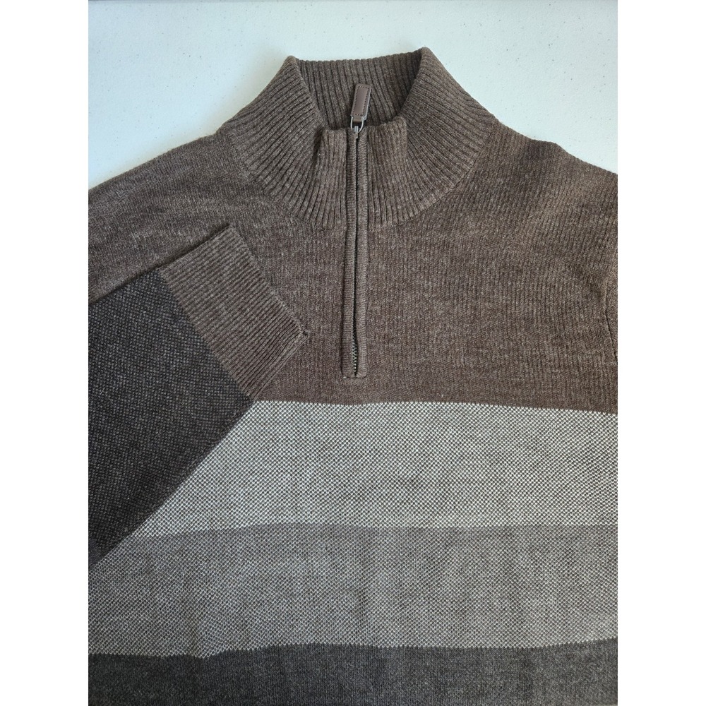 Tricots St Raphael Mens XL Brown Stripe 1/4 Zip Lightweight Knit Acrylic Sweater